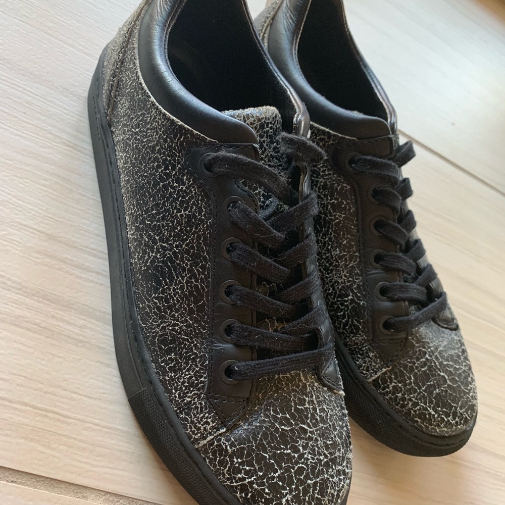 All Saints Distressed Cracked Black Leather Shoes